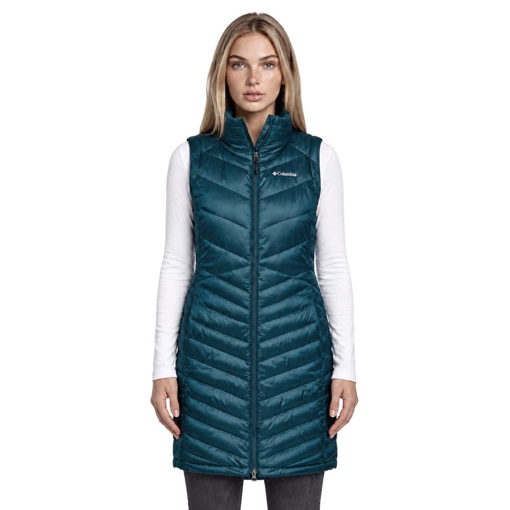 Columbia Joy Peak Quilted Long Vest Women's Size Small Teal Omni Infinity